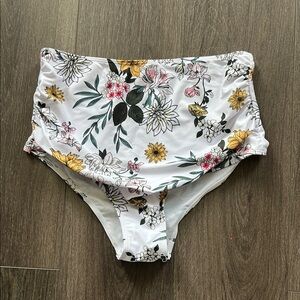 White Floral High-Waisted Bikini Bottom L